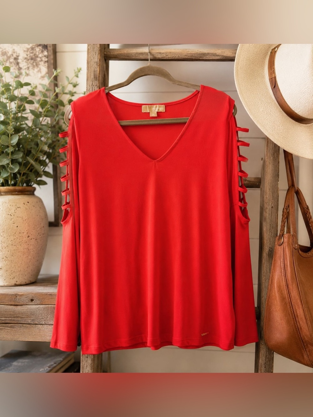 Michael Kors Coral Colored Top Cold Shoulder Design